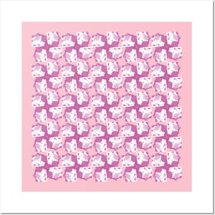 Sleeping Kitten Pink Pattern Posters and Art